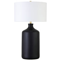 Hudson&Canal Sloane 29" Tall Ceramic Table Lamp with Fabric Shade - Matte Black/White-Transitional design for your living room, workspace, or bed side table