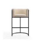Manhattan Comfort Cosmopolitan 23.7" Mid-Century Modern Faux Leather Upholstered Bar Stool - Cream and Black - 3 Pack-Includes Footrest Base