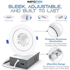Impotek 4" Gimbal Eyeball LED 9W 5CCT Dimmable Recessed Ceiling Light - 12 Pack-Exceptional Brightness & Adjustable Dimming - Illuminate your space with the pinnacle of LED technology. Our recessed ceiling light boasts superior lumens for unparalleled brightness while maintaining energy efficiency at just 9 Watts for 800 lumens. Experience smooth dimming from 5% to 100%, ensuring compatibility with a wide range of dimmers on the market. Please note, a dimmer is not included