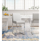 Manhattan Comfort Element 16.34" Modern Faux Leather Upholstered Counter Stool - Pearl White and Polished Chrome - 3 Pack-Open Industrial Design Stainless Steel Metal Frame Base with Chrome Finish