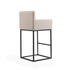 Manhattan Comfort Ambassador 21" Mid-Century Modern Faux Leather Upholstered Bar Stool - Cream and Black-Includes Footrest Base