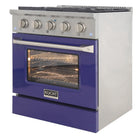 Kucht 30" KNG Series Pro Style Propane Gas Range - Stainless Steel/Blue-Heavy-duty cast-iron cooking grates withstand intense heat and allow cookware to move between burners without lifting