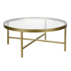 Hudson&Canal Xivil 36"W Round Coffee Table with Glass Top - Brass-Features a tempered glass top