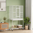 PawHut 64" Large Rolling Metal Bird Cage with Detachable Rolling Stand and Storage Shelf - White-Suitable for small to medium sized birds 
