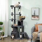 PawHut 67" Large Cat Tree Tower with 7 Scratching Posts - Dark Grey-Features a unique vertical tunnel and two condos for hiding and exploring 