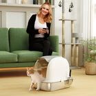 PawHut Large Stainless Steel Cat Litter Box with Lid Scoop-Large size offers roomy comfort for medium cats to move freely 