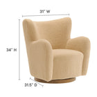 Modway Montrose Wingback Sherpa Swivel Accent Chair - Ivory Walnut-Fuzzy Sherpa Upholstery