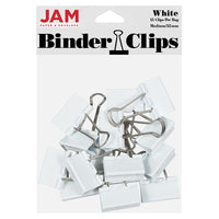 JAM Paper Colourful Binder Clips - Medium - 1 1/4" - White - 15 Pack-Colour: White | Made of tempered steel for an extra strong hold