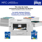 Brother INKvestment MFC-J4555DW Wireless Colour Inkjet All-in-One Printer-Productivity-focused printing features. A 400-sheet paper capacity between 2 trays, front USB Port for plug-and-print convenience, a 1-sheet manual feed slot and other flexible paper handling features provide advanced media-handling capabilities