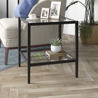 Hudson&Canal Hera 20"W Square Side Table with Glass Shelf - Blackened Bronze-Handcrafted finish is applied to the steel frame