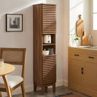 Modway Render Tall Narrow Bathroom Storage Cabinet - Walnut-Non-Marking Floor Glides