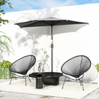 Outsunny Half-Round Patio Umbrella with Crank and Vent - 9.8' - Dark Grey-Convenient set up and take down with the crank handle