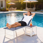 Outsunny Outdoor Lounge Chair - 5-Position Tanning Chair - Dark Blue-Foldable design to make carry & transport easy