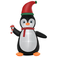 HOMCOM 8' Lit Inflatable Penguin Holding Candy Cane Christmas Yard Decoration-Jolly Christmas penguin holding a candy cane, attract everyone's attention 