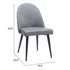 Zuo Silloth Armless Dining Chair - Grey - Set of 2-3 year limited warranty