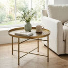 HOMCOM 24" Round Coffee Table with Hammered Tray - Gold-Compact design fits perfectly in small spaces