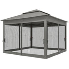 Outsunny 11 ft W x 11 ft L Pop Up Canopy 2-Tier Soft Top Gazebo with Mesh Netting - Dark Grey-PA coated canopy with 8 drainage eye holes