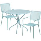 35.25'' Round Sky Blue Indoor-Outdoor Steel Patio Table Set with 2 Square Back Chairs [CO-35RD-02CHR2-SKY-GG]-Set Includes Table and 2 Chairs