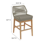 Modway Wellspring Outdoor Patio Teak and Rope Counter Stool - Light Gray Greige-Hand-Woven Rope