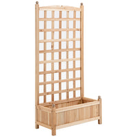 Outsunny Wooden Raised Garden Bed with Trellis - 24" x 12" x 49" -Decorative wooden flower box for outdoor spaces
