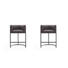 Manhattan Comfort Cosmopolitan 23.7" Mid-Century Modern Faux Leather Upholstered Counter Stool - Pebble and Black - 2 Pack-Mid-Century Modern Counter Stool with Backseat Perfect for Bar and Kitchen Use. Set of 2