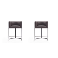 Manhattan Comfort Cosmopolitan 23.7" Mid-Century Modern Faux Leather Upholstered Counter Stool - Pebble and Black - 2 Pack-Mid-Century Modern Counter Stool with Backseat Perfect for Bar and Kitchen Use. Set of 2