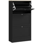HOMCOM Modern Shoe Cabinet with 3 Flip Drawers for 12-18 Pairs - Black-Three flip drawers store 12-18 pairs of shoes with max size CA 11
