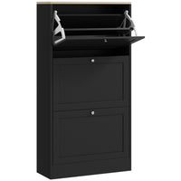 HOMCOM Modern Shoe Cabinet with 3 Flip Drawers for 12-18 Pairs - Black-Three flip drawers store 12-18 pairs of shoes with max size CA 11