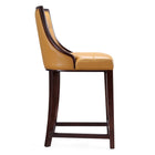 Manhattan Comfort Fifth Avenue 19" Traditional Faux Leather Upholstered Counter Stool - Camel and Dark Walnut - 2 Pack-Seat Height: 26"