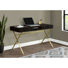 Monarch Specialties 7210 48" Computer Desk - Espresso/Gold Metal-Thick panel wood look table top finished in dark-brown espresso to modernize your home office space in a small home, apartment or condo