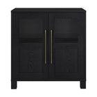 Hudson&Canal Holbrook 28"W Accent Cabinet - Black Grain-Features two swing-out doors with upper glass panel, adjustable center shelf, and a cable management cut-out