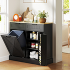 HOMCOM 10 Gallon Farmhouse Tilt Out Garbage Sideboard Buffet Cabinet with Spice Rack & Drawers - Black-Ample storage with 3-tier spice rack, two drawers and a cabinet