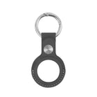 Logiix Leather Key Tag for Airtag With Grey Stitching - Black-Stylish key ring and holder for Apple AirTags (2021)