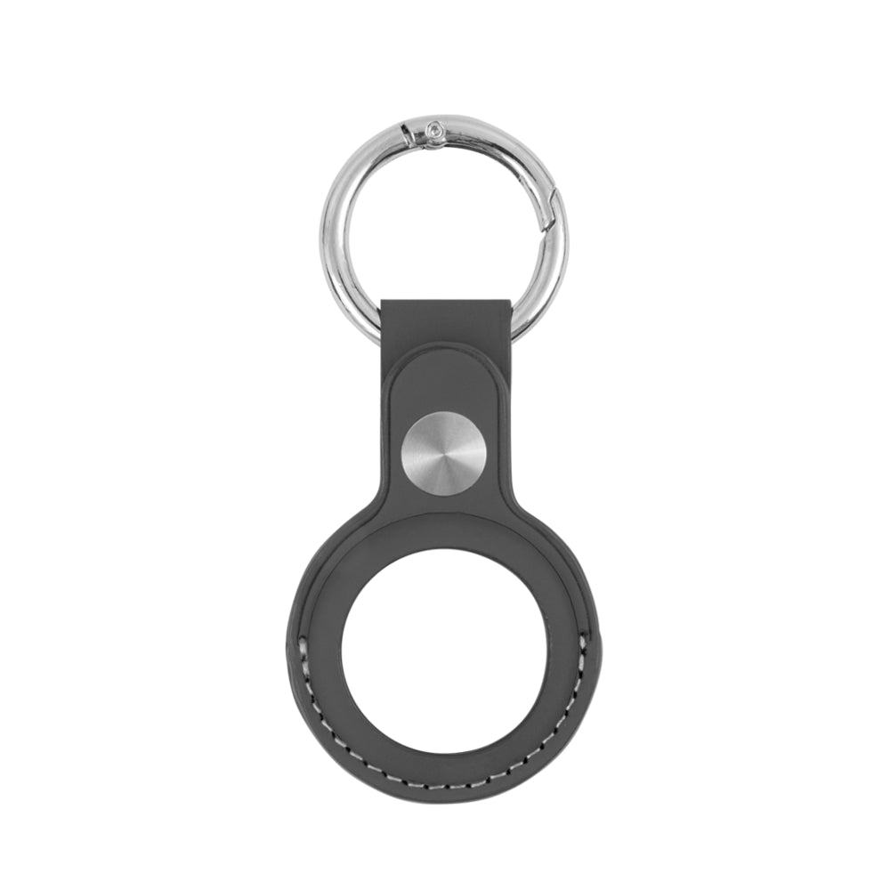 Logiix Leather Key Tag for Airtag With Grey Stitching - Black