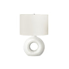 Monarch Specialties 24" H Contemporary Table Lamp - White Ceramic / Ivory / Cream Shade-A contemporary and stylish 24"H table lamp featuring a trendy donut-shaped, matte white ceramic base, topped with an oval, ivory fabric shade and a round silver metal finial