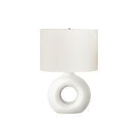 Monarch Specialties 24" H Contemporary Table Lamp - White Ceramic / Ivory / Cream Shade-A contemporary and stylish 24"H table lamp featuring a trendy donut-shaped, matte white ceramic base, topped with an oval, ivory fabric shade and a round silver metal finial