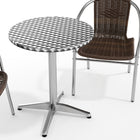 Flash Furniture 23.5" Round Aluminum Indoor-Outdoor Table Set with 2 Dark Brown Rattan Chairs-Smooth Stainless Steel Table Top