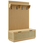 Modway Soma Fluted 3-in-1 Hall Tree with Storage Bench & Coat Rack - Light Oak-3-in-1 Hall Tree with Rattan Bench, Shoe Storage and Coat Rack
