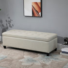 HOMCOM Linen Fabric Entryway Bench with Wooden Feet - Beige-Comfortable fabric exterior and soft foam creates a beautiful seating area  