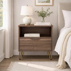 Manhattan Comfort Avira 20" Mid-Century Modern 1-Drawer Nightstand - Brown-Spacious drawer with easy-glide tracks for smooth, quiet opening and closing