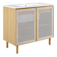 Modway Calla 36" Perforated Metal Bathroom Vanity - White/Oak-Perforated Metal Doors
