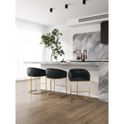 Manhattan Comfort Louvre 21" Mid-Century Modern Leatherette Upholstered Barstool - Black and Titanium Gold - 3 Pack-Semi-circle Pedestal Base Made of Stainless Steel with Gold Finish
