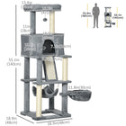 PawHut 55" Activity Center Cat Tree Tower with Hanging Ball Toys, Condo, Hammocks and Ramp - Grey-Classic colour scheme with flower-shaped cat bed to complement your home décor 