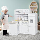 Qaba Kids Kitchen Playset with Microwave Fridge - White-Simple, stylish design fits most playroom spaces 