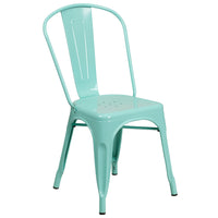Flash Furniture Mint Green Metal Indoor-Outdoor Stackable Chair-Stackable Bistro Style Chair