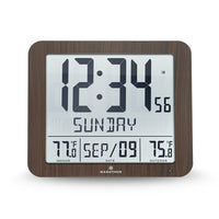 Marathon Atomic Wall Clock with Indoor/Outdoor Temperature - Wood (CL030027FD-WD)-Features large, easy to read 2" high display