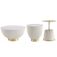 Manhattan Comfort Anderson Modern Leatherette Upholstered Coffee Table and End Tables - Cream - Set of 3-Modern Coffee Table and End Table Set of 3 for Living Room Use