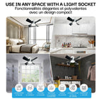 Bell+Howell 15.7 in. Socket Fan Light with Remote - Black-4.5 in. socket extender included with each fan
