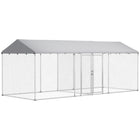 PawHut Outdoor Dog Kennel and Dog Run with Two Rooms - 19.7' x 7.5' x 7.5' - Silver-Two-room design separates pets, offers private space for each dog 