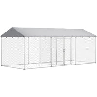 PawHut Outdoor Dog Kennel and Dog Run with Two Rooms - 19.7' x 7.5' x 7.5' - Silver-Two-room design separates pets, offers private space for each dog 